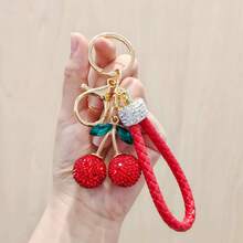 Rhinestone Cherry Keychain, Cute Simulated Cherry Metal Bag Charm, Ins Style Car Key Chain Pendant - Multicolor - View 6