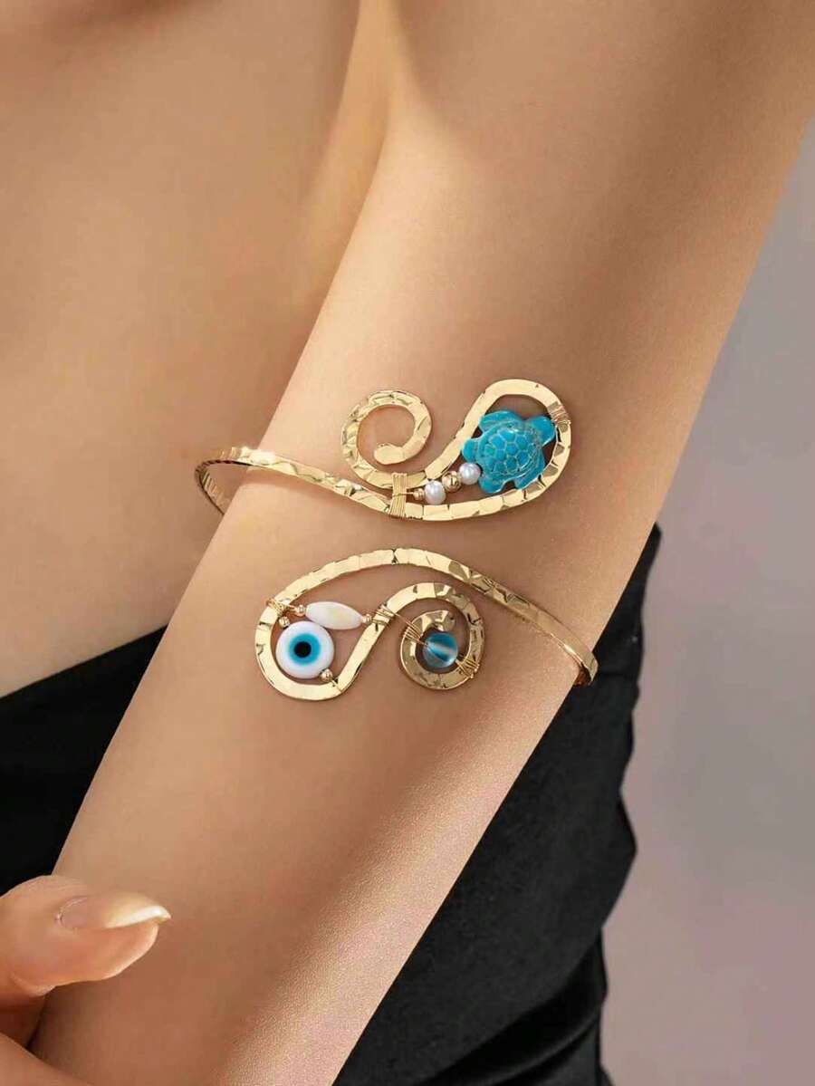 1 chiếc vòng tay xoắn ốc thủ công phong cách Bohemian, chủ đề đại dương, hình sao biển, có thể điều chỉnh kích thước, trang sức đeo khi đi nghỉ mát ở bãi biển. - Nhiều màu - Xem 1