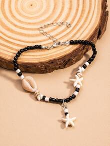 1件时尚贝壳、海星和海螺吊坠脚链，适合派对、聚会和日常佩戴 - 銀色 - 查看 2