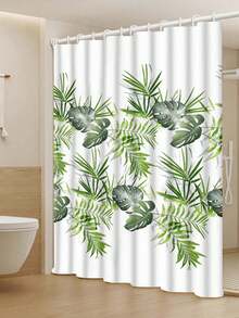 ANSIO Bathroom Shower Curtain - Mildew Resistant - Leaf Pattern - Palm Green, 180 X 180 Cm (71 X 71 Inches) | Waterproof Fabric | 100% Polyester - Multicolor - View 6