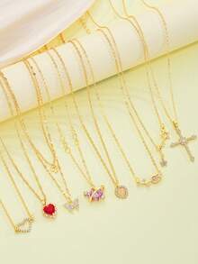 8件套蝴蝶吊坠项链，心形精致锁骨链，百搭合金项链，送给女朋友的礼物 - 彩色 - 查看 3