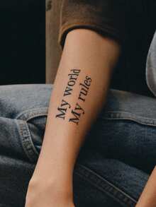 Herbal Juice Semi-Permanent Magic Tattoo Stickers, Minimalist Tattoos, Festival Tattoos With Simple English Phrases, 7-14 Days Waterproof Non-Reflective Tattoo Stickers For Wrist, Shoulder, Neck, Collarbone, 1 Sheet - Blue - View 2