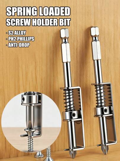 1PC 1/4" Hex Shank Universal Anti-Drop Spring-Loaded Durable Alloy Steel Screw Holder Bit + Professional Compact Ergonomic Automatic Retraction One-Handed Operation Finger Protection Screwdriver Bit Extension For Electricians Mechanics DIY Home Repair All Seasons