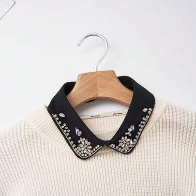 1pc High-Quality Rhinestone Decorated Elegant Polyester Detachable Collar
