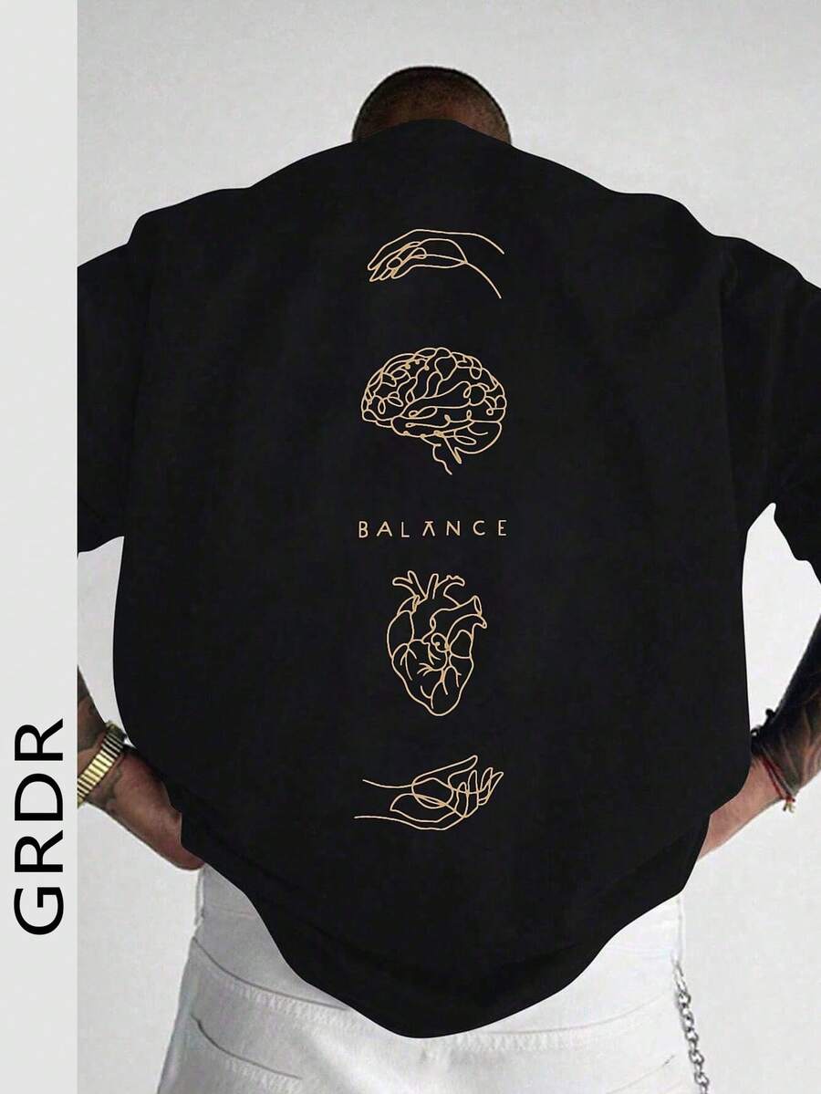 GRDR Men's Fashionable Printed Loose Short Sleeve T-Shirt | Exquisite Design | Summer Essential | Easy To Match, Showcasing Your Style - Black - View 1