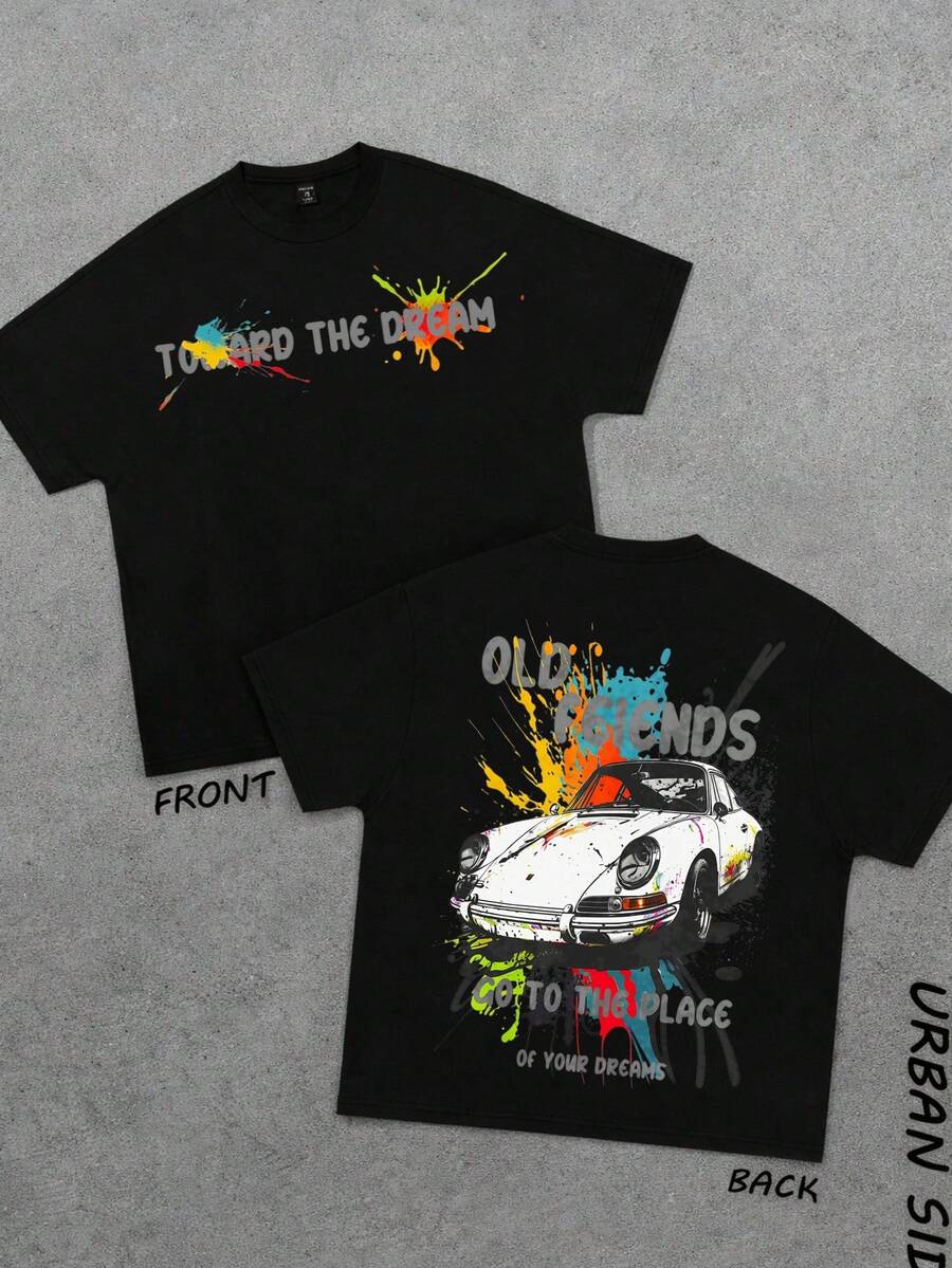Men's Graphic T-Shirt Toward The Dream Old Legends Go To The Place Of Your Dreams | 100% Pure Cotton Fabric | Basic T-Shirt | Y2K Style | Soft And Breathable Round Neck Fun T-Shirt | Suitable For Wearing At Festivals, Parties, Daily Gym Wear | Gifts For Men New Year's Gift For Boyfriend | Unisex Four-Season Elastic Round Neck T-Shirt Casual Party Outfit - 黑色 - 查看 1