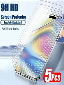 5 Packs Full Coverage Tempered Glass Screen Protector Film Compatible With IPhone 17 Pro Max Pro Plus, 16 15 14 13 12 11 Pro Max Plus, 12 Mini 13 Mini, X XR XS Max, 6/7/8 Plus 17e, 9H+ Tempered Glass, HD Clarity, Anti-Scratch - Clear - View 29