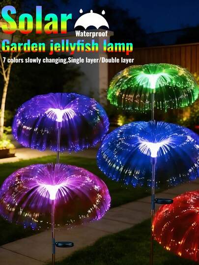 Single/Double Layer Solar Garden Jellyfish Light - Seven Color Constantly Changing, IP65 Waterproof Fairy Light, Outdoor Garden Decoration Light, Holiday Landscape Light, Suitable For Garden, Terrace, Balcony, Lawn, Swimming Pool, Street, Commercial Decoration, Intelligent Light Sensing, No Electricity Cost, More Suitable For Wedding, Easter, Festival, Party Celebration Decoration, Mother's Day Gift