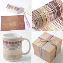 8 Roll Vintage Floral Washi Tape Set, Decorative Masking Tape For DIY Crafts, Scrapbook & Junk Journal Supplies - 棋盤格圖案 - 查看 3