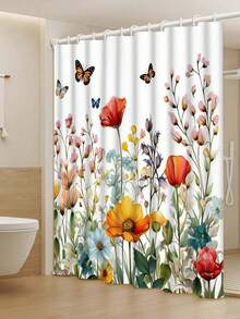 1 perdea de duș vibrantă cu margarete și fluturi - design floral elegant, stil modern, include cârlige, perfectă pentru decorul băii de acasă și prospețime - multicolor - Vizualizare 6