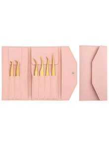 6件套睫毛嫁接镊子套装，适用于假睫毛、眉镊、睫毛夹、化妆和美甲工具 - 多色 - 查看 10