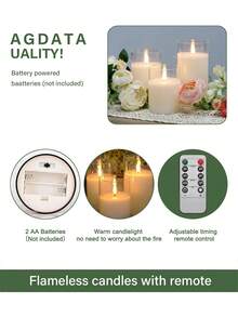 3pcs Flameless Candle Lights With Timer Remote Control, Battery Operated Realistic Wick LED Candles, Suitable For Wedding, Birthday, Party, Mother's Day, Christmas, Halloween, Smokeless, Fireless, Odorless - Transparent-warm Light - View 10