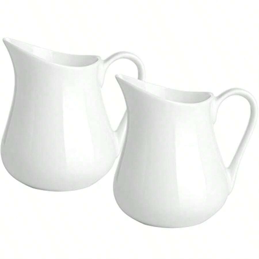 2 Pack 4 Oz Classic White Ceramic Small Creamer Pitcher With Handle- Fine Porcelain Small Milk Pitcher - Ceramic Creamer Container For Coffee Milk Sauces Salad Microwave And Freezer - White - View 1