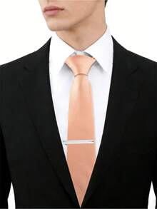 Men's Solid Color Necktie And Tie Clip Set, Business Work Commute High-End Versatile Accessory, Gift For Colleagues, Friends, Leaders,Accessories,Festival - Apricot - View 6