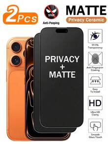2pcs Matte Privacy Screen Protector Film, Ceramic Soft Film, Compatible With IPhone 17 Pro Max, 17 Air, 15, 14, 13, 12, 11 Pro Max, Full Screen Protection, Compatible With IPhone 16 Pro Max, 15 Pro Max, Privacy Anti-Peeping, Anti-Fingerprint, Anti-Sweat, Wear-Resistant, Smooth Touch, No Bubble Edges, Matte Phone Film, Non-Thermal Silicate Glass - Black - View 2