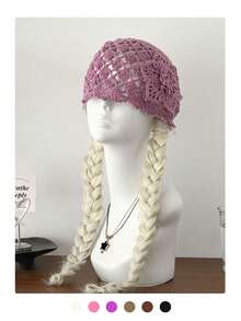 1pc Openwork Knit Beanie, New Vintage Artistic Hollow-Out Baggy Hat, Versatile Fashion Slouchy Cap For Summer, Handmade Crochet Hollow Knitted Hat, One Size Fits Big Heads,Beach,Vacation,Holiday,Travel - Large Diamond-shaped Flowers - View 4