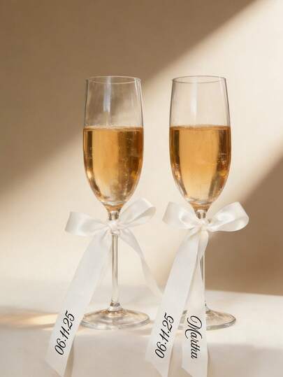Customized Name Wine Glass Ribbon, Customized Personalized Wine Glass Bow, Customized Wedding Champagne Glass Bow, Personalized Ribbon Tag, Beverage Tag, Business Card, Customized Wedding Champagne Glass Bow, Suitable For Weddings, Parties And Bridal Showers