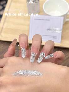 宝仕曼白色闪亮猫眼凝胶指甲油 - 高光透明，超细磁性粉，玻璃珠和水晶闪粉 - 彩色 - 查看 3