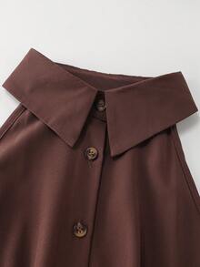 Women's Sleeveless A-Line Mini Dress, Spaghetti Strap Beach Dress, Cute Bohemian Retro Button A-Line Mini Dress Summer - Brown - View 3