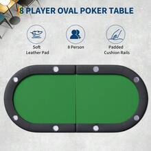 Mesa de póker plegable para 8 jugadores – 180 cm portátil con tapete verde sin arrugas – Borde acolchado, soportes para vasos de acero inoxidable – Perfecta para Texas Hold'em y juegos de casino - verde - Ver 3