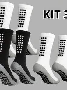 Set Of 3 Breathable Socks For Sports, Training And Running, Non-Slip, Comfortable And Stylish - 白-黑-白 - 查看 3