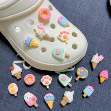 12个夏季卡通可爱仿真冰淇淋、棒棒糖、甜甜圈系列鞋饰，DIY树脂鞋饰，适用于花园鞋、木屐、拖鞋、凉鞋，完美的夏季礼物 - 彩色 - 查看 1