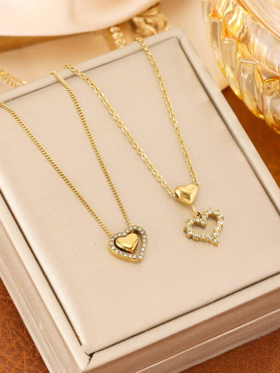 Pendientes casuales con forma de corazón de acero inoxidable, resistentes a la decoloración - Dorado - Ver 1