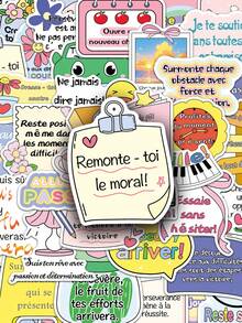 50PCS French Stickers Motivational Stickers Inspirational Stickers Encouraging Stickers Cute Cartoon Stickers Waterproof Vinyl Sticker For Water Bottle Laptop Phone Skateboard Bike Luggage Guitar Scrapbook Supplies Stationery Funny Stickers Kindle - A - View 1