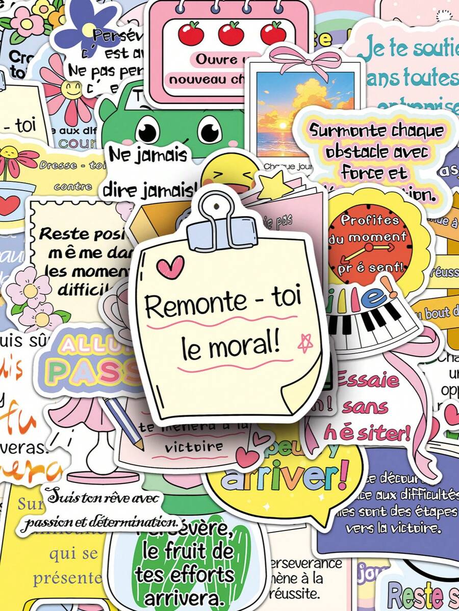 50PCS French Stickers Motivational Stickers Inspirational Stickers Encouraging Stickers Cute Cartoon Stickers Waterproof Vinyl Sticker For Water Bottle Laptop Phone Skateboard Bike Luggage Guitar Scrapbook Supplies Stationery Funny Stickers Kindle - A - View 1