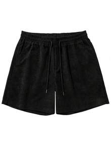 Quần short thể thao nam thường ngày, làm từ vải nhung kẻ, có dây rút ở eo, thích hợp cho hoạt động thể thao. - màu đen - Xem 3