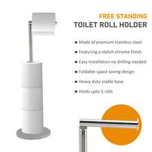 Crystals 2-In-1 Free-Standing Toilet Paper Holder With Storage Rack – Bathroom Floor Stand - Silver - View 3