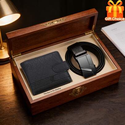 2pcs Men's Fashion Casual Business Practical Wallet And Belt Gift Set, Ideal For Gifting To Friends, Boyfriends, Fathers Or Self-Use, Provides Unspoken Support For Fathers/Husbands, Practical Gift For St. Patrick's Day, Wedding Season, Graduation Season