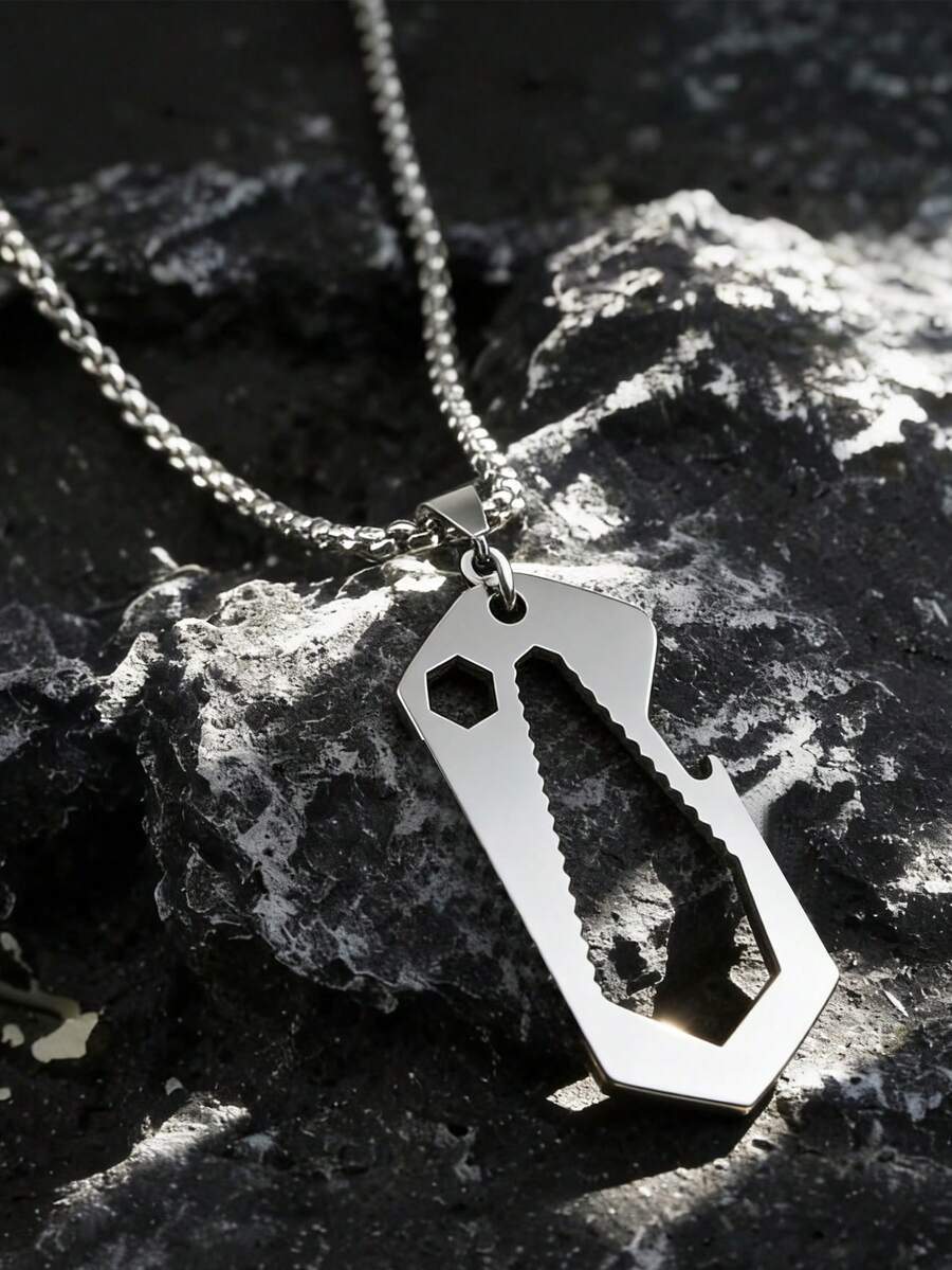 男士朋克风吊坠项链（1件装） - 銀色 - 查看 1