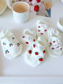 5双可爱甜美日式白色短袜，女士短袜，夏季薄款水果船袜，防滑隐形船袜 - 彩色 - 查看 6