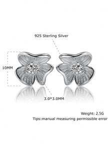 Dainty Flower CZ Stud Earrings Silver Tone Minimalist Jewelry For Women - Silver - View 6