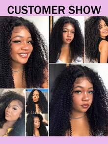 Afro Kinky Curly Lace Front Wig 13x4 Transparent Lace Front Kinky Curly Wig For Women 150% Density Human Hair Afro Kinky Curly Human Hair Wig Natural Black Daily And Party Use - Natural Black - View 5