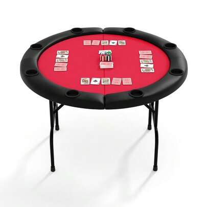 Mesa plegable de póquer para 8 jugadores, mesa redonda de 48 pulgadas, con fieltro de calidad casino y portavasos, para Texas Holdem, noches de juegos en casa, sala de juegos