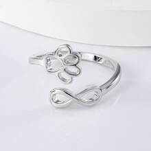 纯银开口戒指，8字形狗狗爪印可爱动物戒指，简约设计，适合日常佩戴，生日礼物 - 銀色 - 查看 4