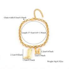 1 pieza Pulsera de acero inoxidable con colgante de bota de vaquero estilo occidental y letra retro de moda para mujer - Amarillo Oro - Ver 2
