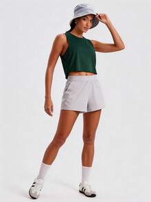 MathCat Cropped Workout Tank Tops For Women - Sleeveless Sports Athletic Yoga Running Gym Crop Shirts - 墨綠色 - 查看 4