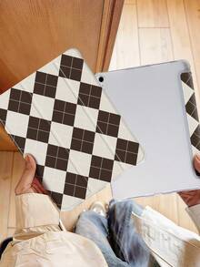 1 件棕色菱形图案彩绘平板保护套，兼容 Mini4/Mini5/Mini6/Mini7/Air/Air2/9.7/10.2/10.5/Air4/Air5/10.9/Pro 11 英寸/第十代/Air 11 英寸 (M2)-2024/Pro 11 英寸 (M4)-2024/Air 11 英寸 (M3) 2025/(A16) 11 英寸第十一代 2025、Galaxy Tab A8 10.5 英寸 2022，内置笔槽，三折支架，TPU 软边保护，磁吸式睡眠/唤醒功能，简约/趣味/个性化平板保护套 - 彩色 - 查看 2