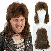 Peluca rizada y ondulada de color marrón estilo retro de los años 70 y 80, peluca de disfraz de fiesta de Halloween de estilo punk rock para hombres - Multicolor - Ver 13