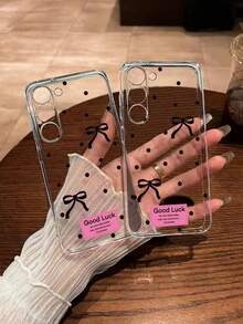 1pc Polka Dot Bow Tie Painted Thick Shockproof Transparent Phone Case, Compatible With Samsung Galaxy S26/S26 PLUS/S26 Ultra, S25/S25 PLUS/S25 Ultra, A17/A07/A16/A36/A26/A56/A50/A12/A32/A52/A72/A51/A21S/A13/A14, S24/S24 PLUS/S24 Ultra, S22/A52/A53/A54/A55, S23, 11/12 Pro/12/12X/13 Pro/14 Pro/15 Pro, 10/9/Note 9/12C/Note 11 Pro/Note 8 Pro - Multicolor - View 2