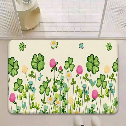 1 pièce Élément essentiel pour la fête de la Saint-Patrick ! Tapis de sol en flanelle à trèfle, tapis polyvalent antidérapant pour l'entrée, la salle de bain, en polyester doux et moelleux, lavable en machine, design rectangulaire, convient pour le hall d'entrée, la chambre, la cuisine, la salle de bain, la décoration du salon, léger et confortable