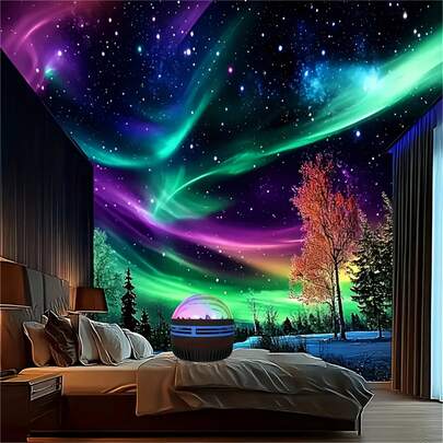 1pc Northern Lights Projection Night Light - Multi-Color Starry Sky Effect, With Remote Control, Water Wave Design, Suitable For Bedroom And Home Theater Decor, USB Powered, Perfect Gift For Christmas And Valentine's Day, Bedroom Lamp