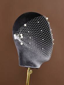 1pc Hot Selling Bridal Birdcage Veil, Hollow Mesh Veil With Beaded Mask, Wedding Party Banquet Accessory - Multicolor - View 7