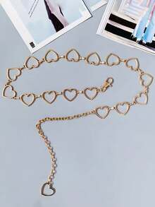 Cadena de cintura con parches en forma de corazón exagerados, estilo Y2K, adecuada como accesorio para playa, vacaciones o atuendo de primavera/verano - Multicolor - Ver 3
