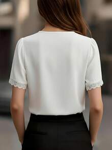 Áo blouse nữ tay ngắn phong cách Pháp retro thanh lịch thời trang mùa Xuân/Hè 2026, trang nhã mặc công sở màu trắng - trắng - Xem 2