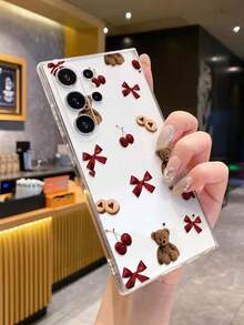 1件装时尚樱桃蝴蝶结小熊印花透明彩绘防摔手机壳，兼容三星Galaxy A07/A17/S26/S26 Plus/S26 Ultra、S25/S25 Plus/S25 Ultra、A16/A36/A26/A56/A50/A12/A32/A52/A72/A51/A21S/A13/A14/S24/S24 Plus/S24 Ultra、S20/S23/S22、A53/S20 FE/S21，兼容小米11/12 Pro/12/12X/13 Pro/14 Pro/15 Pro/X3 Pro，兼容10/9/Note 9/12C/Note 11 Pro/Note 8 Pro/9C/9A - 彩色 - 查看 3
