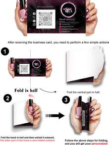 Customized Foldable Nail Technician Business Card Template, 200/500/1000 Pcs, Personalized With Photos And Text, Includes QR Code Design, Customized Pink And Black Fashionable Nail Salon Promotion Cards, Client Contact Cards - Multicolor - View 8